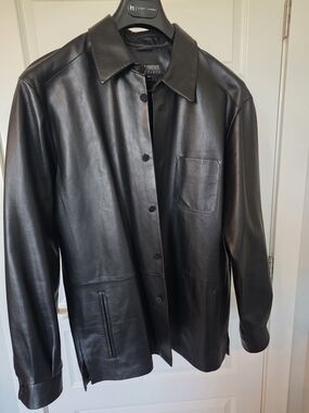 Men’s Black Leather Button-Up Jacket